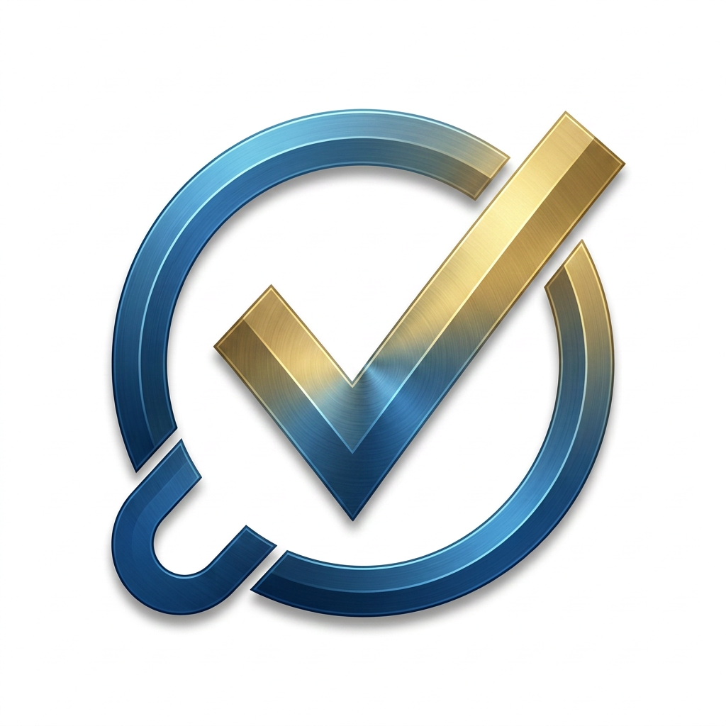 Metallic blue and gold icon showing a progression line with check marks and an upward arrow